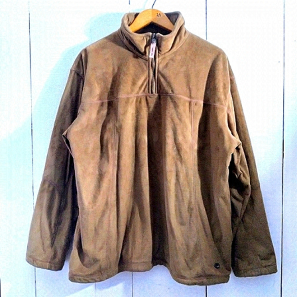 𝅺tan quarter zip faux-suede pullover